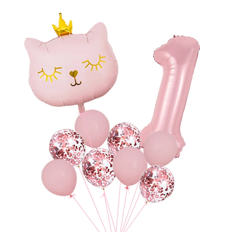 Pink crown cat foil balloon