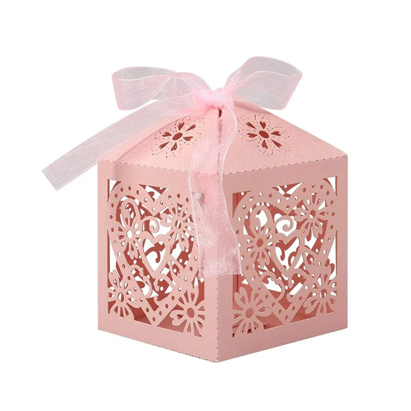 White Love heart candy Gift Box with ribbon 10/50pcs