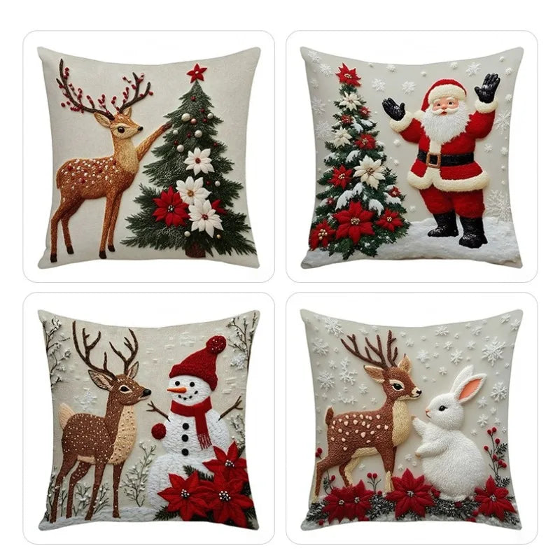 4PCS Christmas Linen Pillowcase Set