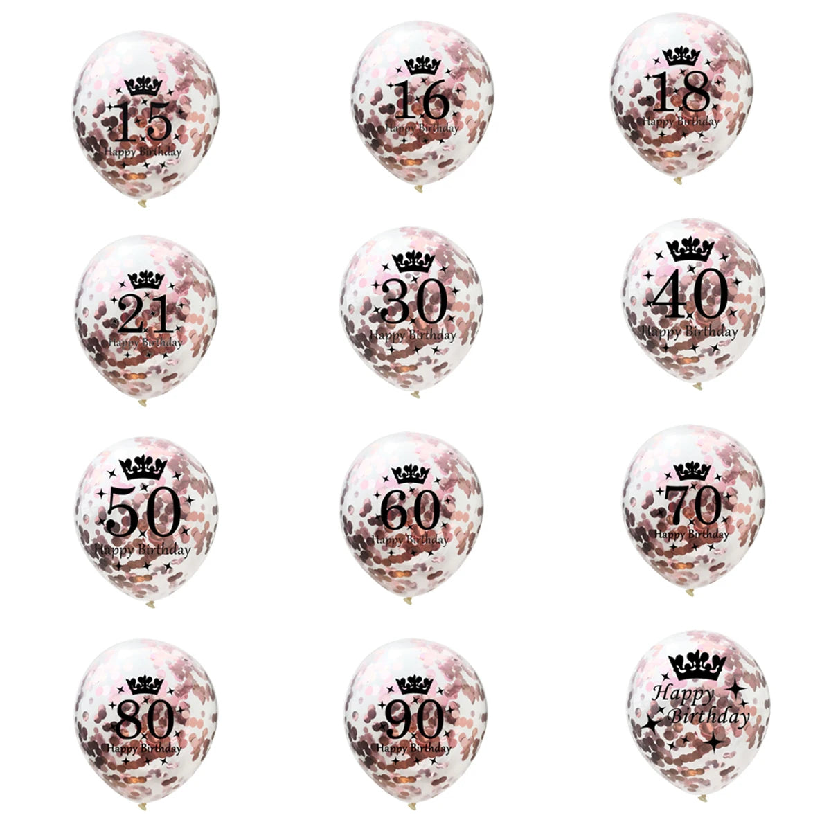 12in Crown Number Confetti Balloons