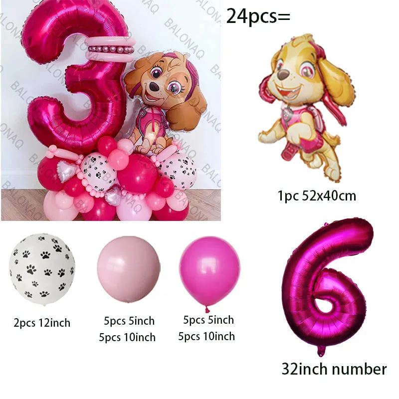 Pink PAW Patrol Balloon Number 24pcs