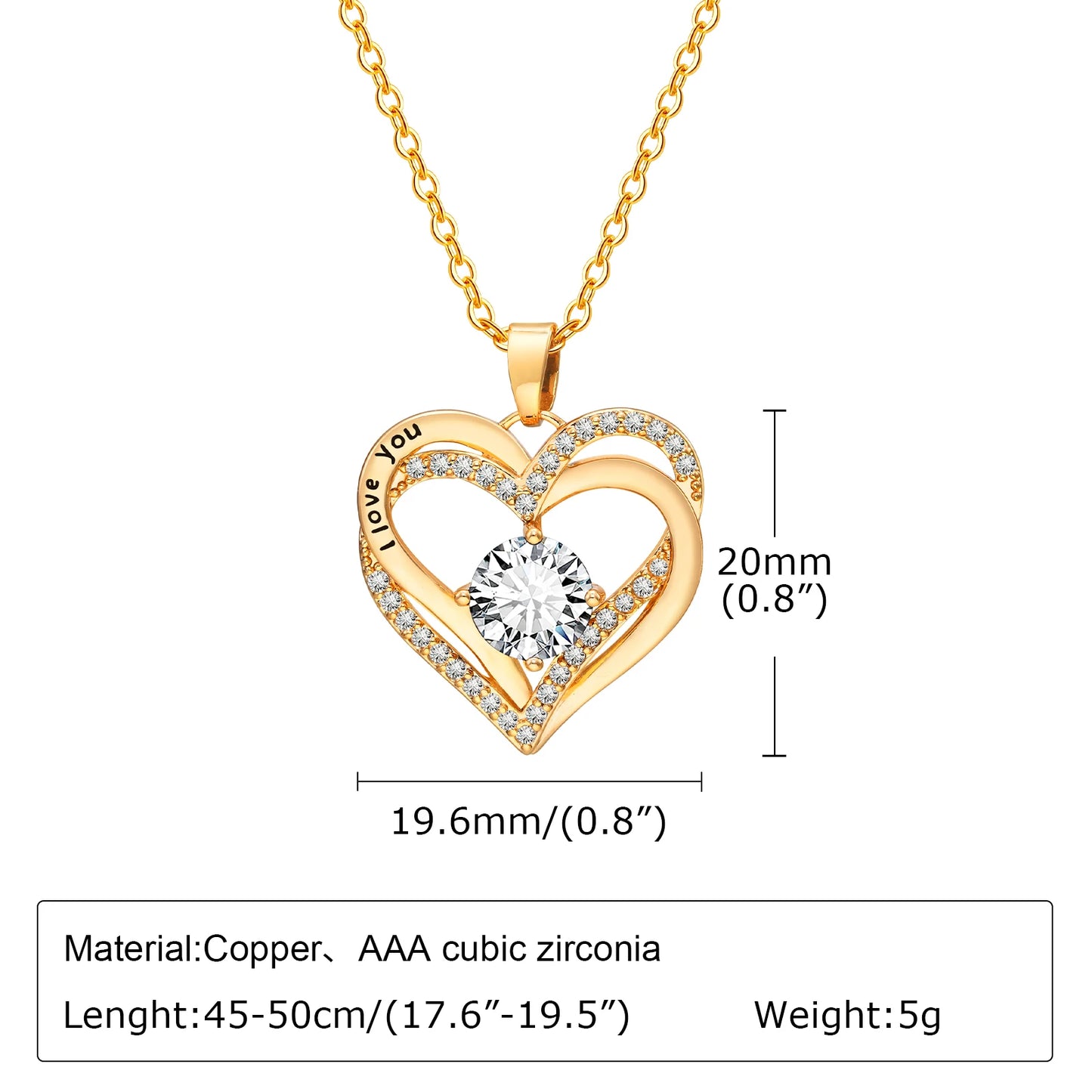Heart for Birthstone heart I Love You necklace