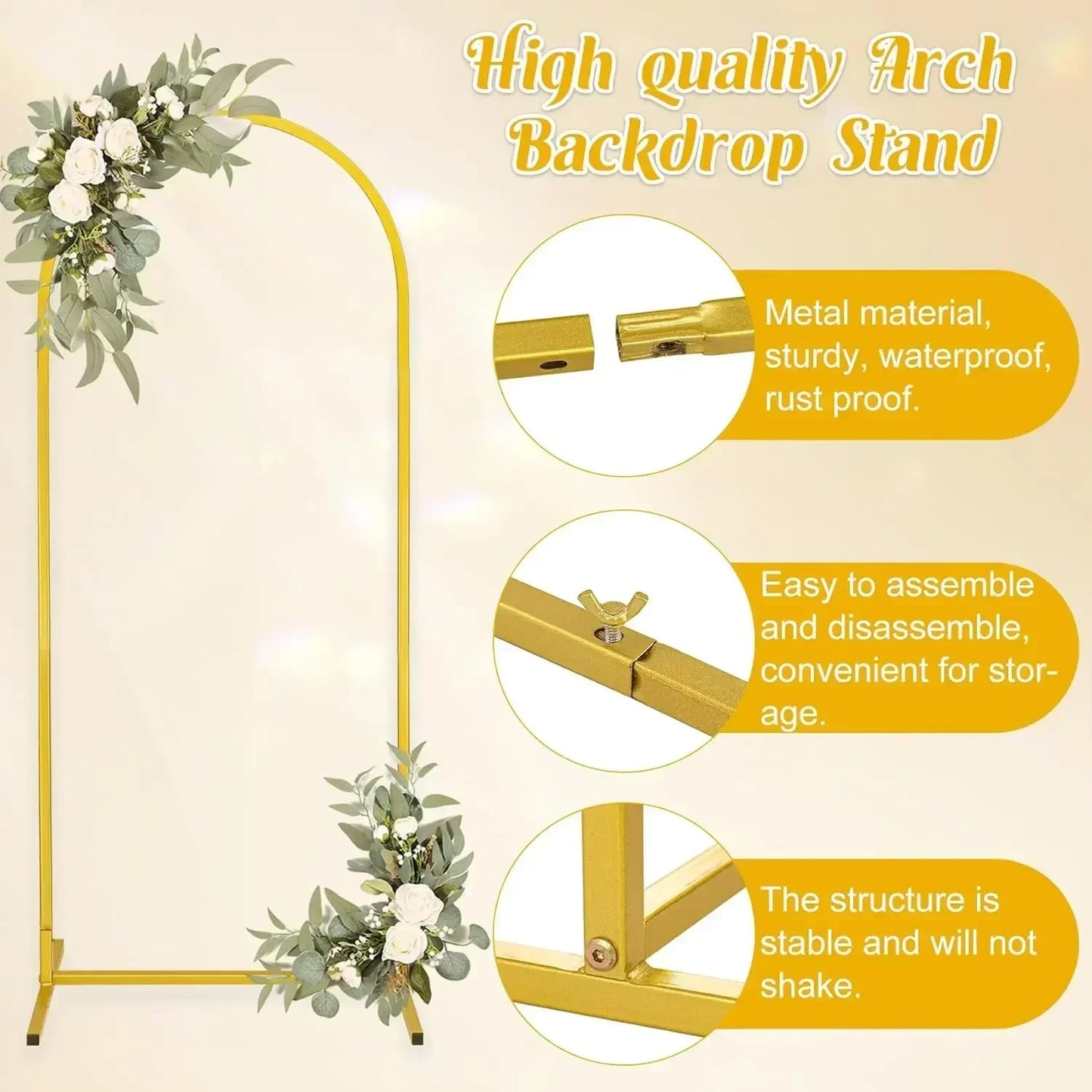 Set of gold Arch backdrop stands, decoration
