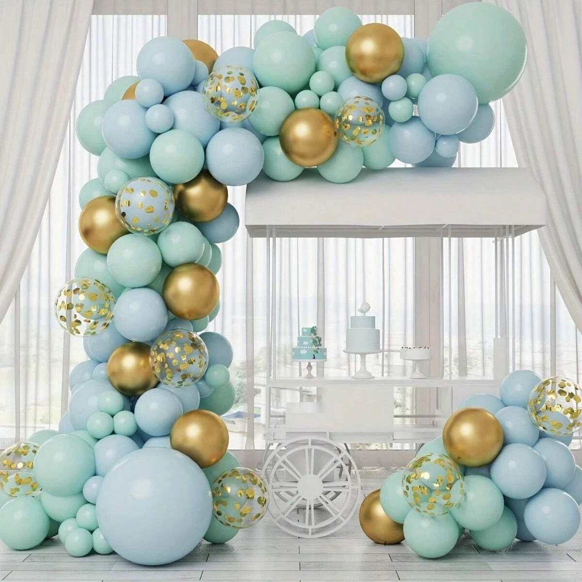 Blue metal & golden latex arch balloons 126pcs