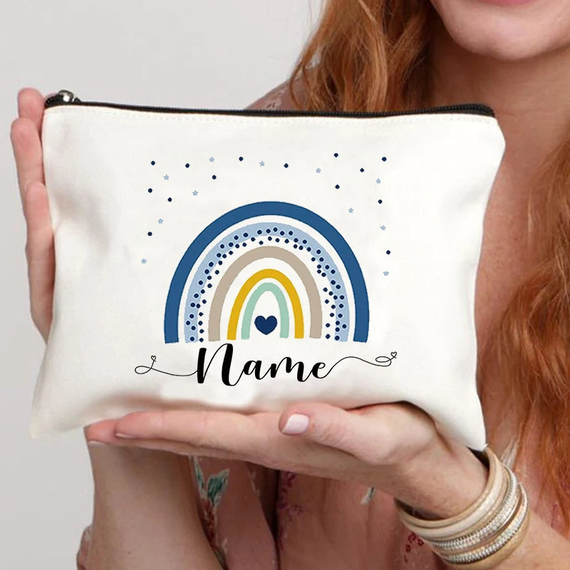 Rainbow custom name makeup bag