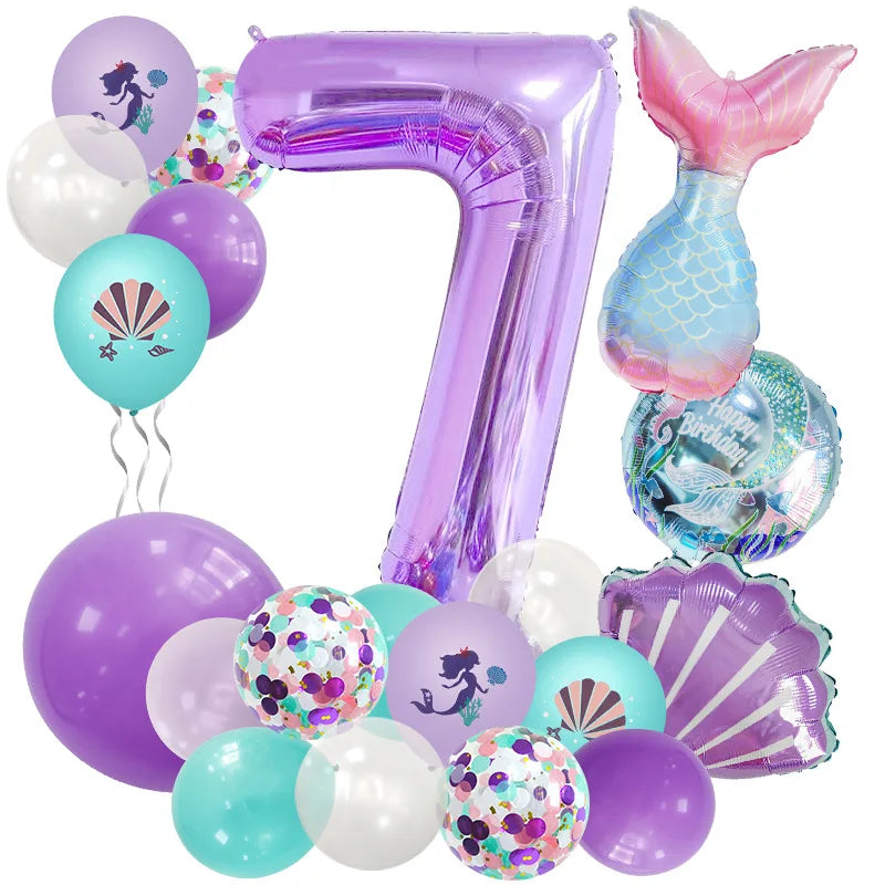 Mermaid Number Balloon Set – 0-9, Sequin & Foil