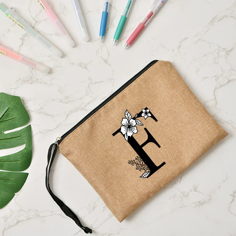 Letter print cosmetic linen makeup bag