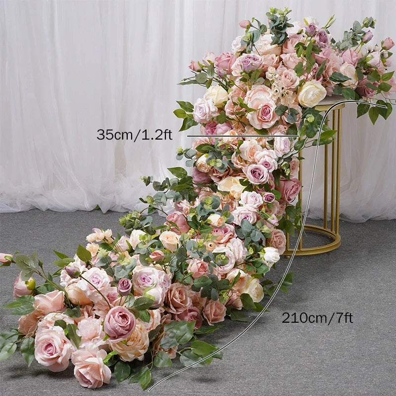 Peony flowers row table Runne decoration