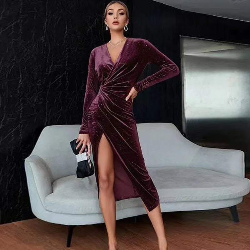 Simar Golden Velvet Mid Dress