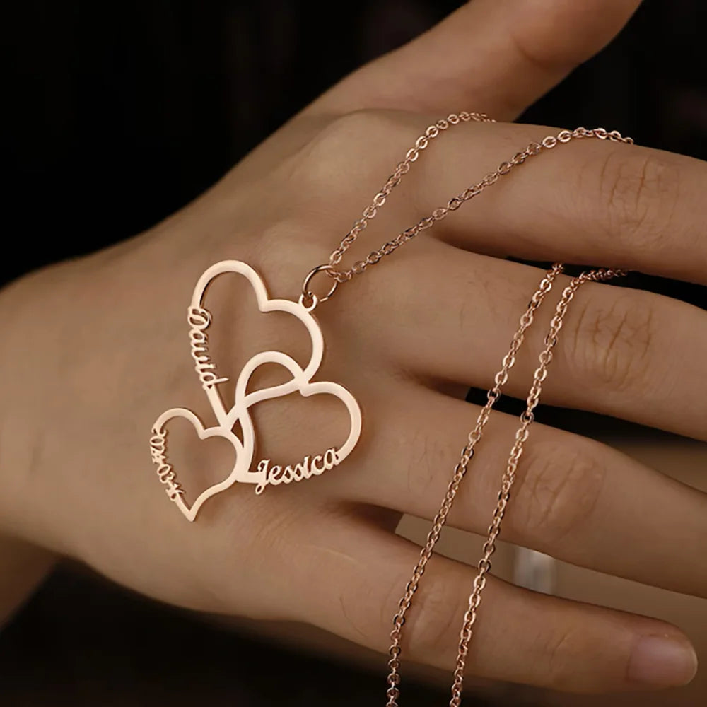 Customized 2-5 Hearts name pendant family necklace