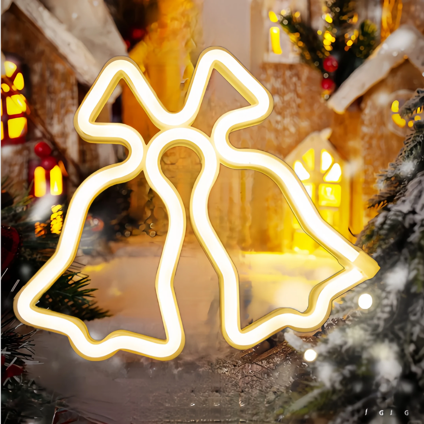 LED Christmas Bell Neon Lights, USB or Battery