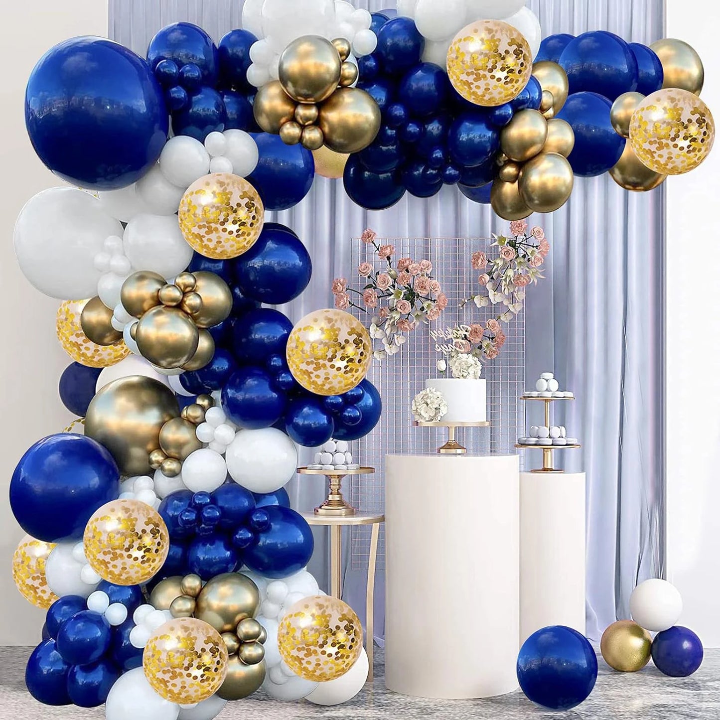 131PCS Blue & Gold Balloon Arch Set with Accessories