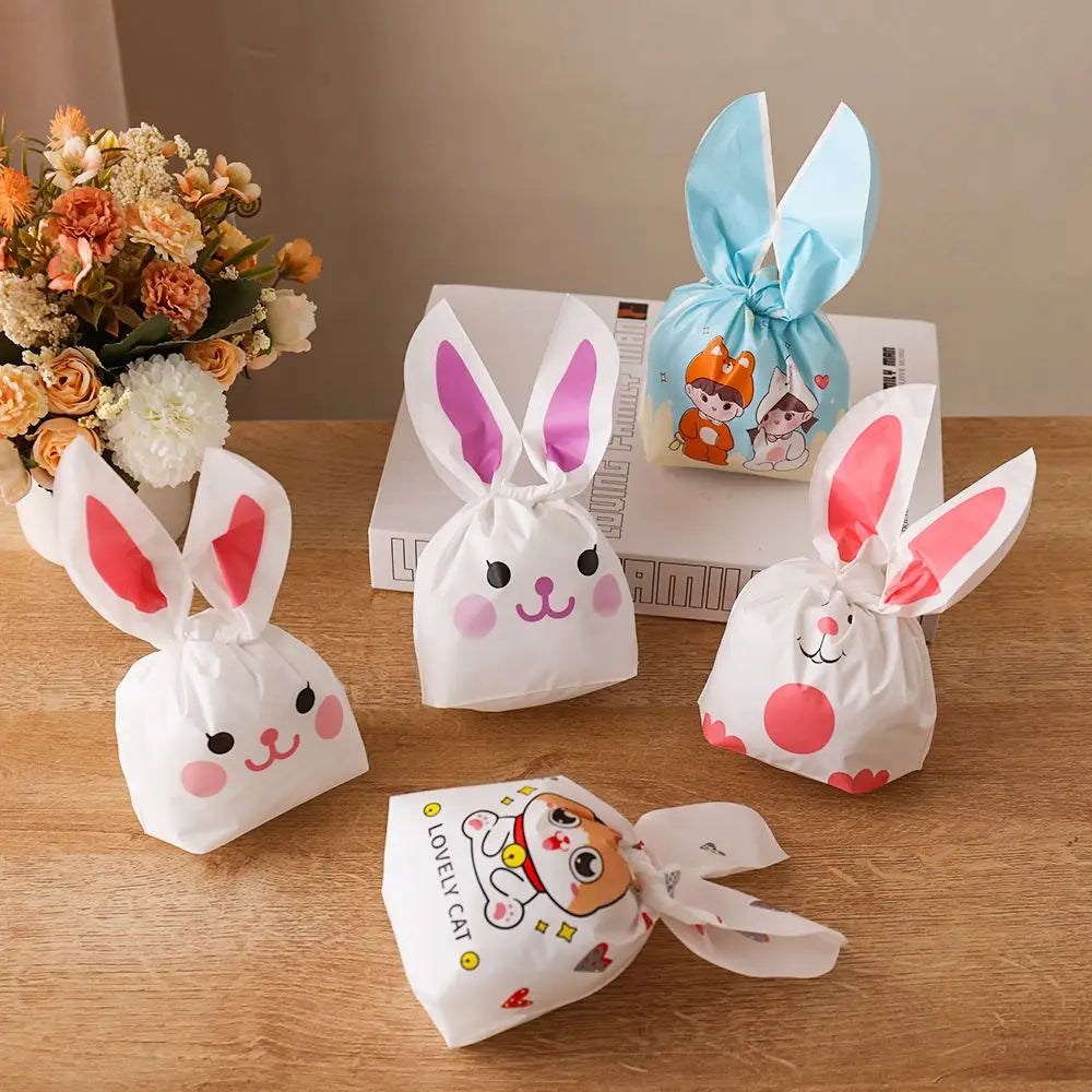 10PCS Easter Rabbit Candy Biscuit Gifts Bag Easter Bunny Ear Cookie Bags Package Pocket Event Party Supplies Snack Decoration