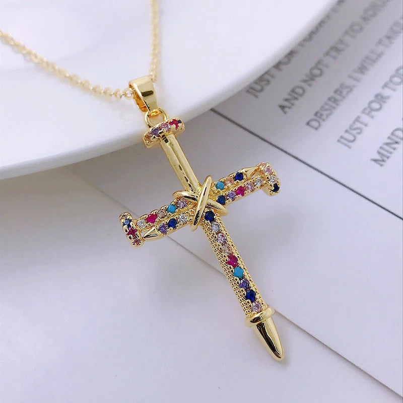 Cross pendant Zircon ston necklace