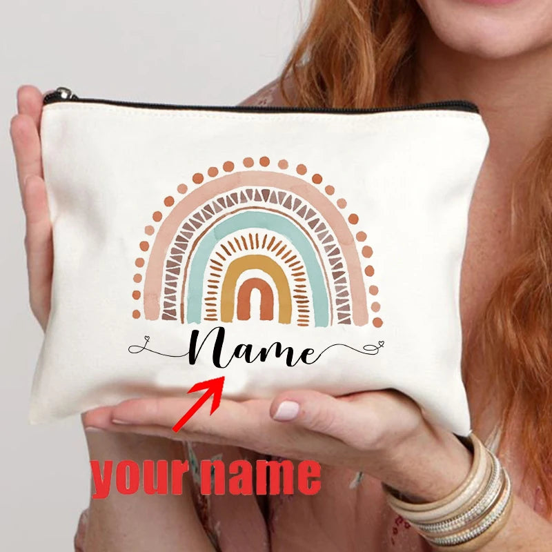 Rainbow custom name makeup bag