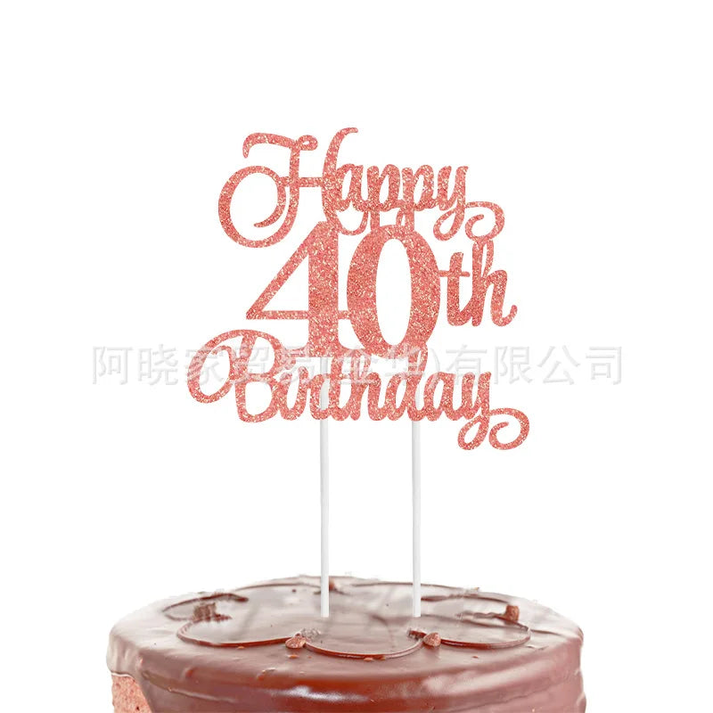 Black Gold Happy Birthday Cake Topper (Ages 10–60)