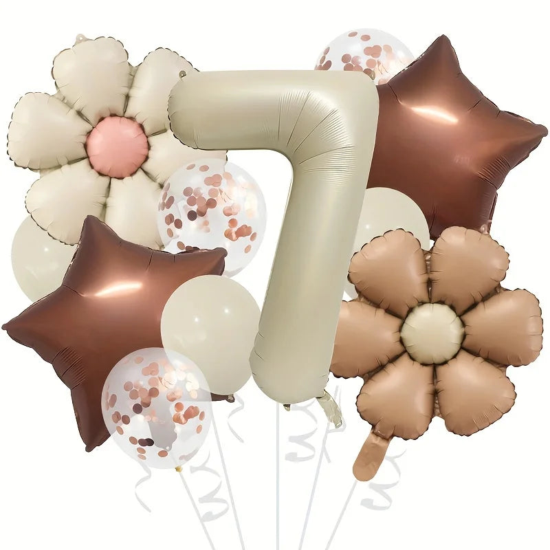 Cream & Brown stars balloons number 12pcs/set