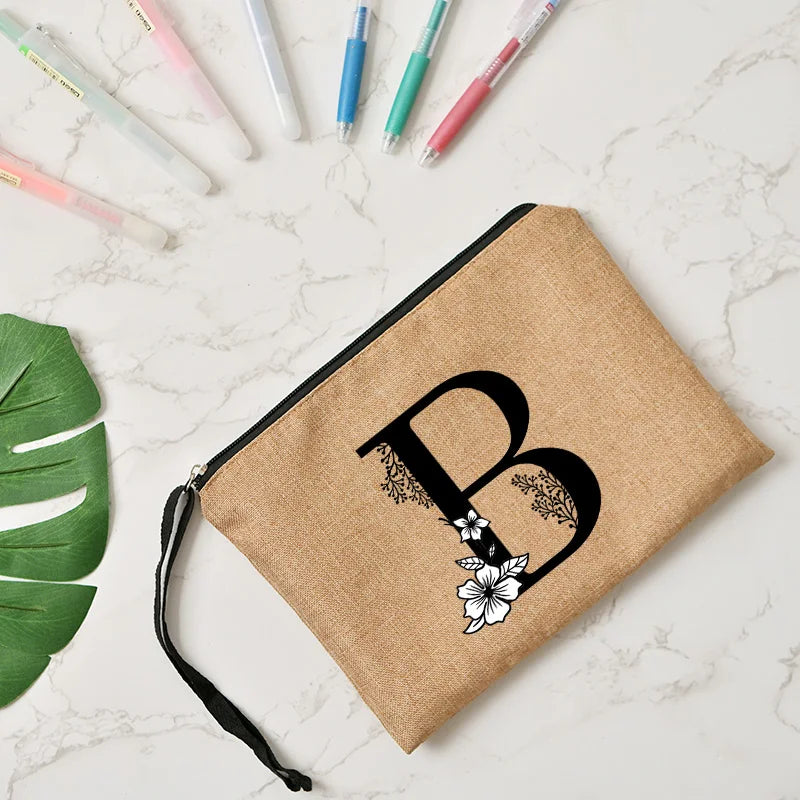 Letter print cosmetic linen makeup bag