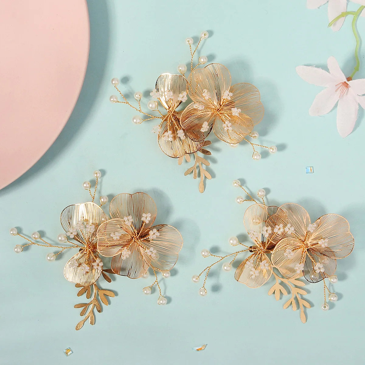 Flower hair jewelry Pearl Crystal