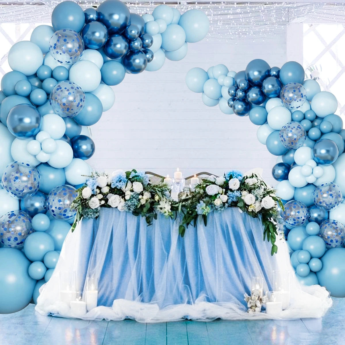 Blue balloon garland arch
