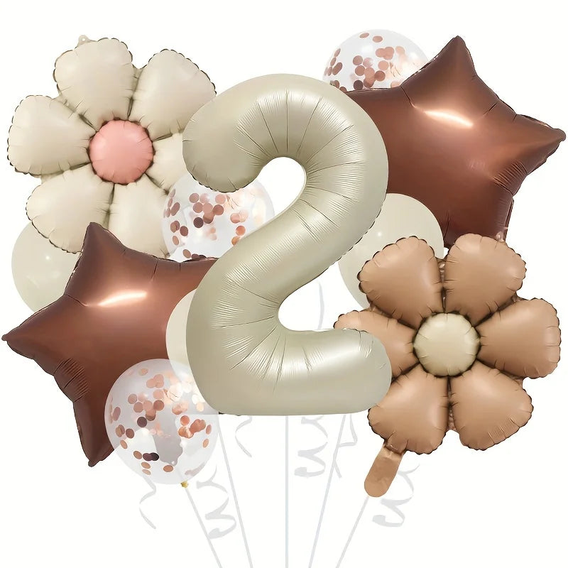 Cream & Brown stars balloons number 12pcs/set