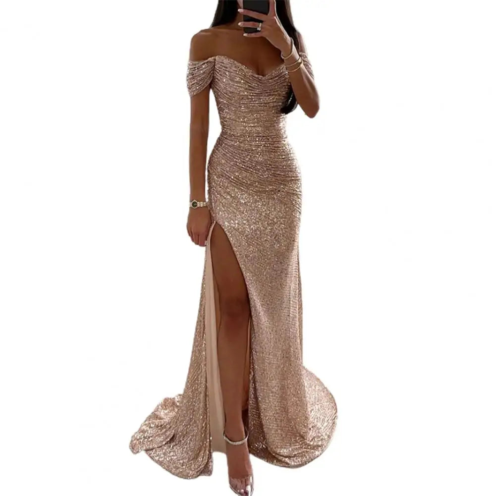 Caren Off-Shoulder Sequin Gown