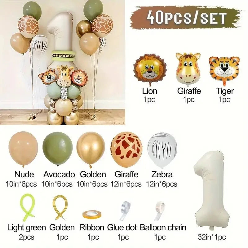 40PCS Jungle Animal Number Balloon Set