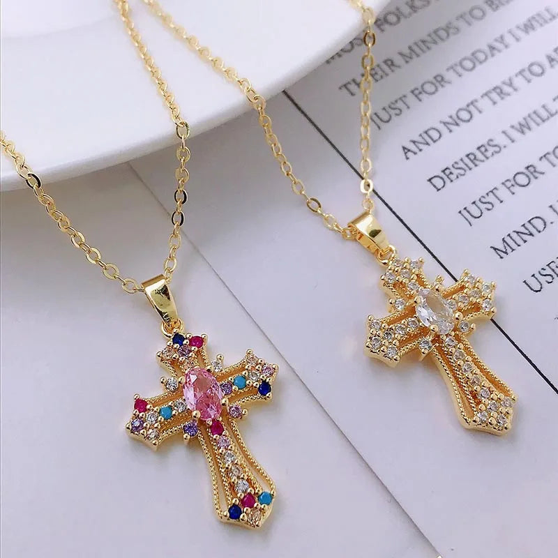 Cross pendant Zircon ston necklace