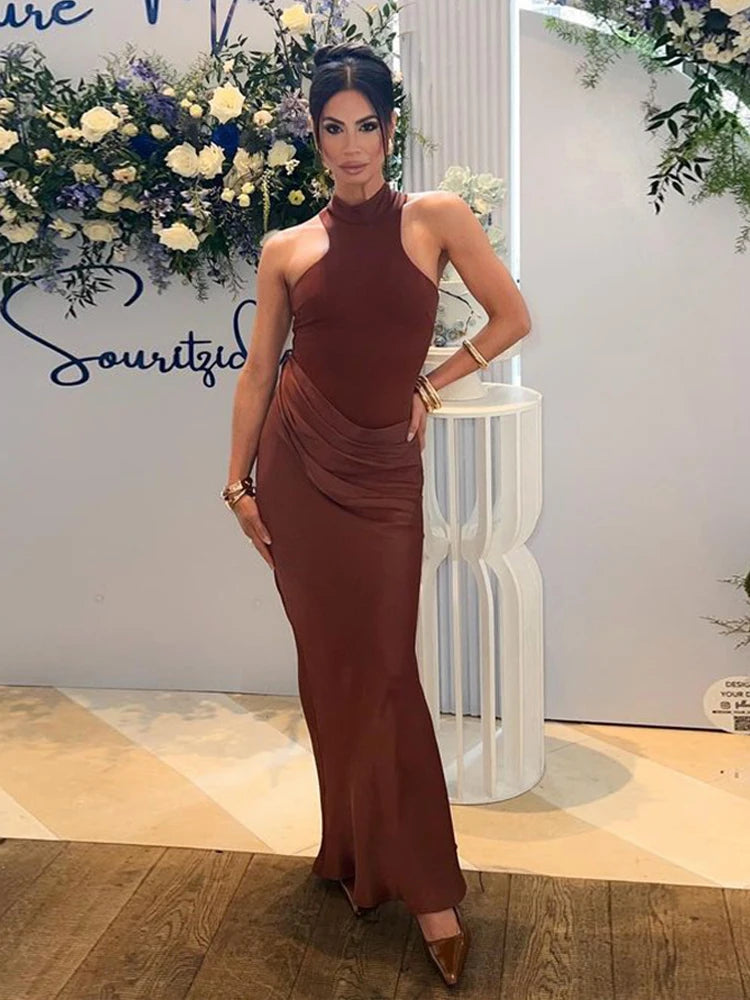 Julia Satin Hollow Out Maxi Dress