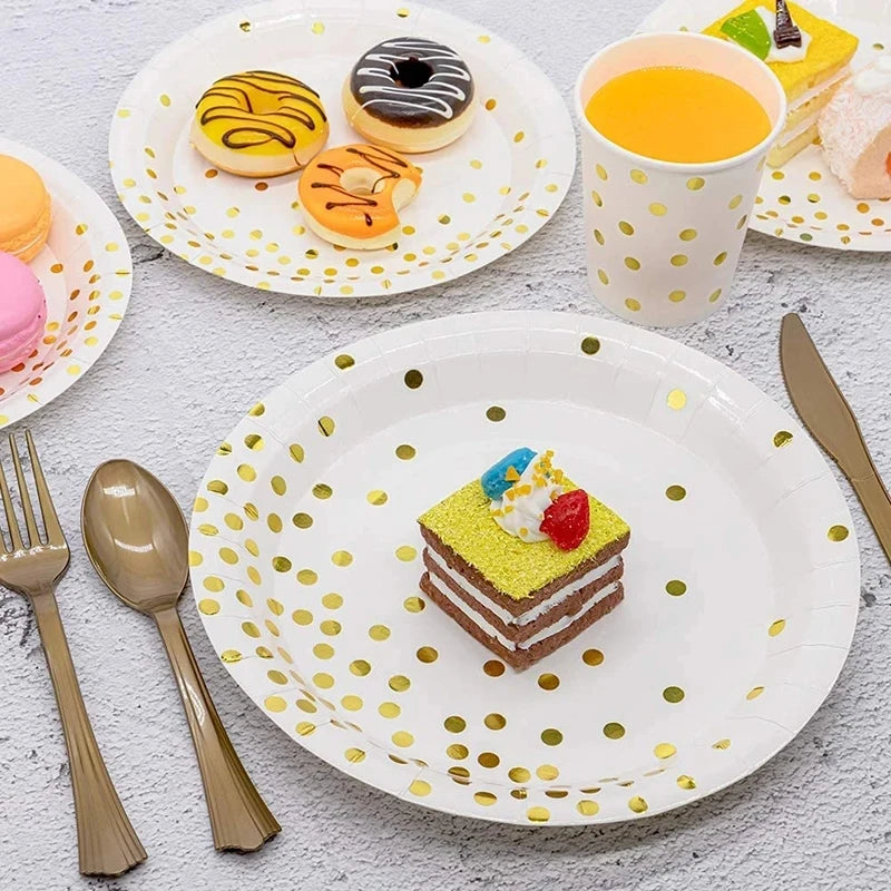 Gold Polka Dot Party Tableware Set