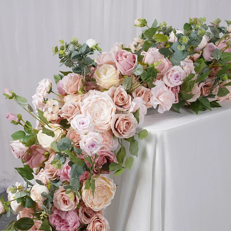 Peony flowers row table Runne decoration