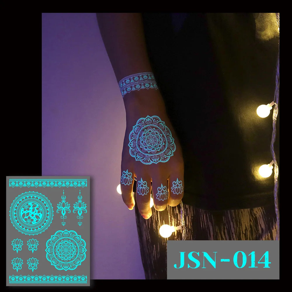 Blue Luminous Henna tattoo sticker