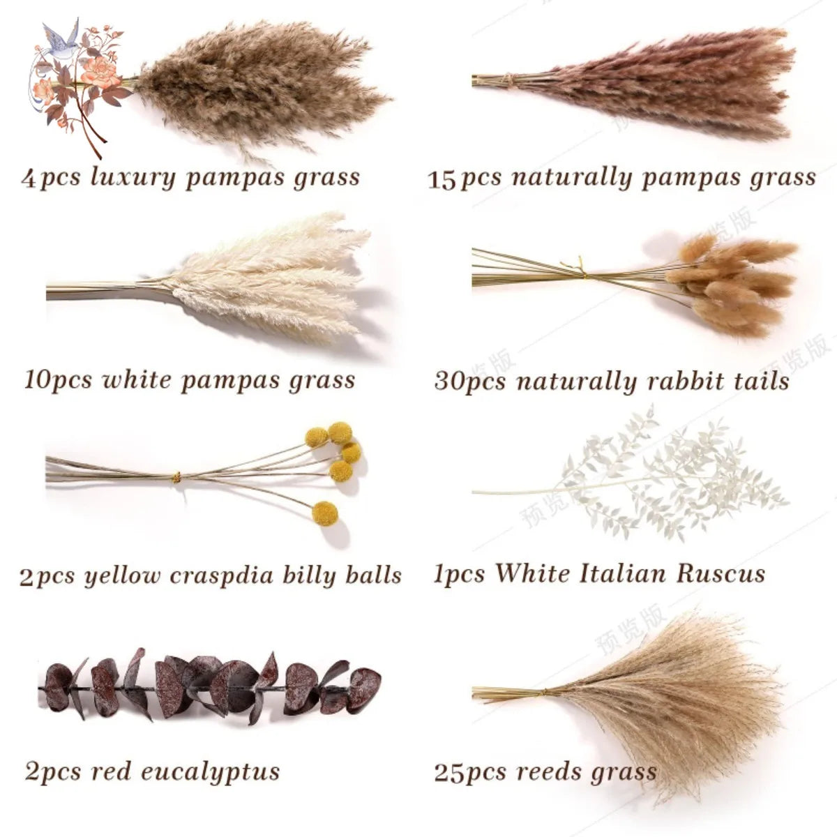 Natural Pampas Grass Dried Flower Bouquet