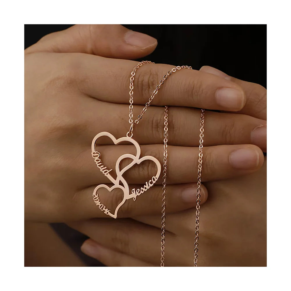 Customized 2-5 Hearts name pendant family necklace