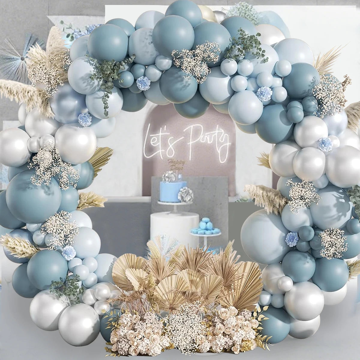 Blue balloon garland arch