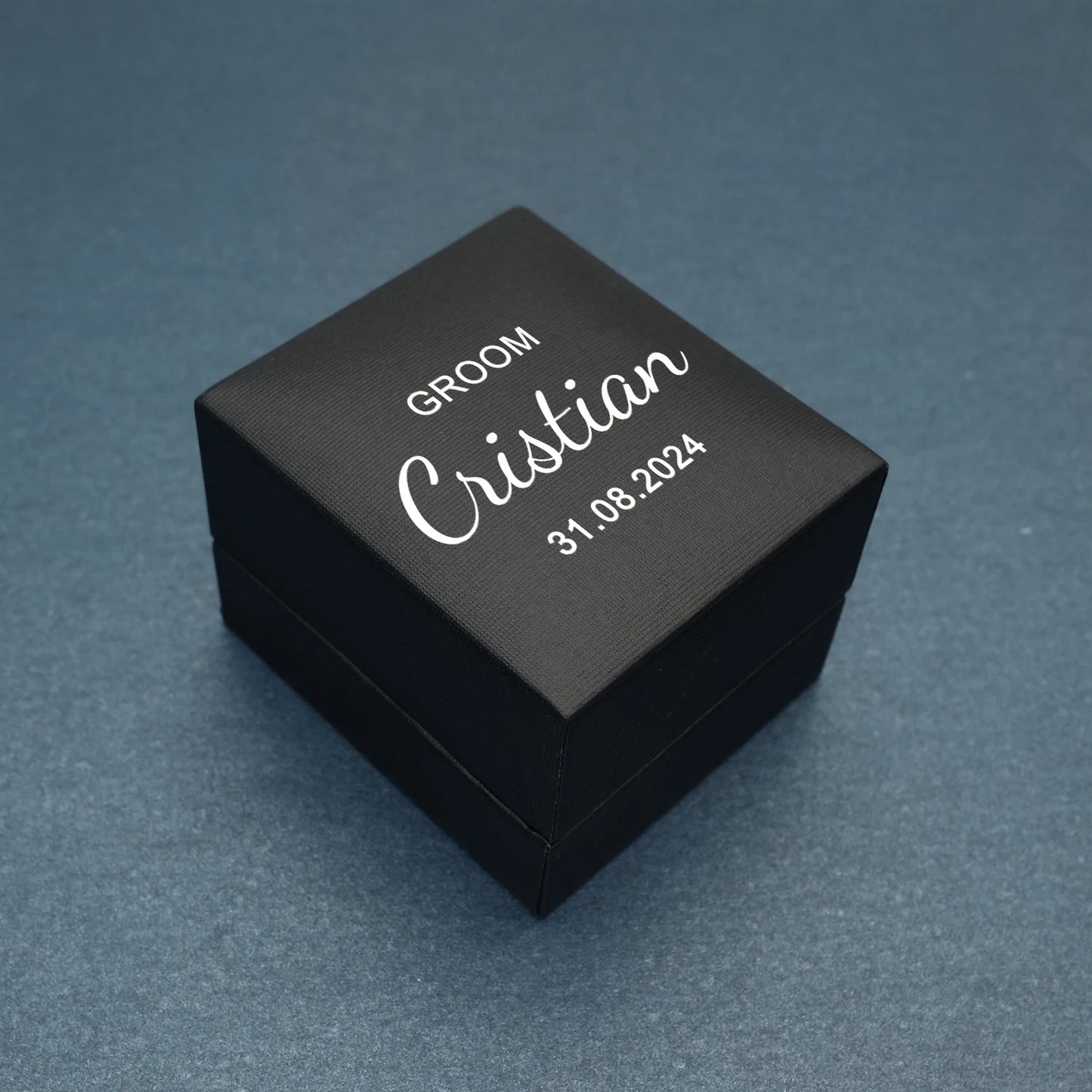 Set of 2 Personalized custom names and date ring box