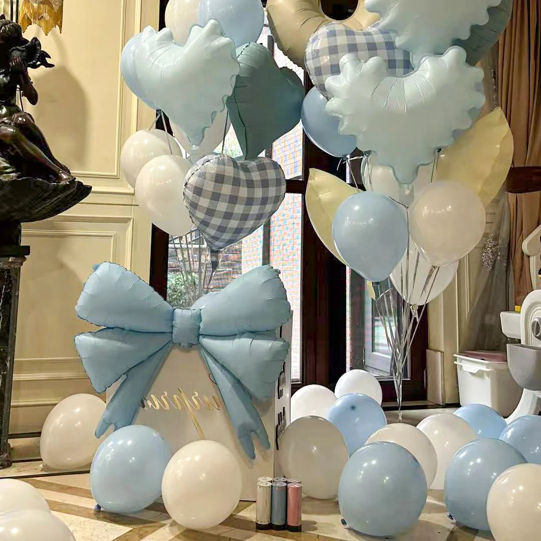 42pcs Checkered heart balloon number set light fresh blue