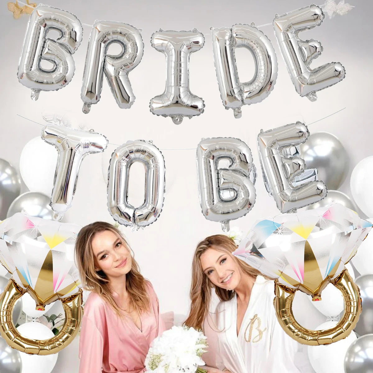 Bride to be banner & colorful diamond ring balloons 11pcs 16-inch