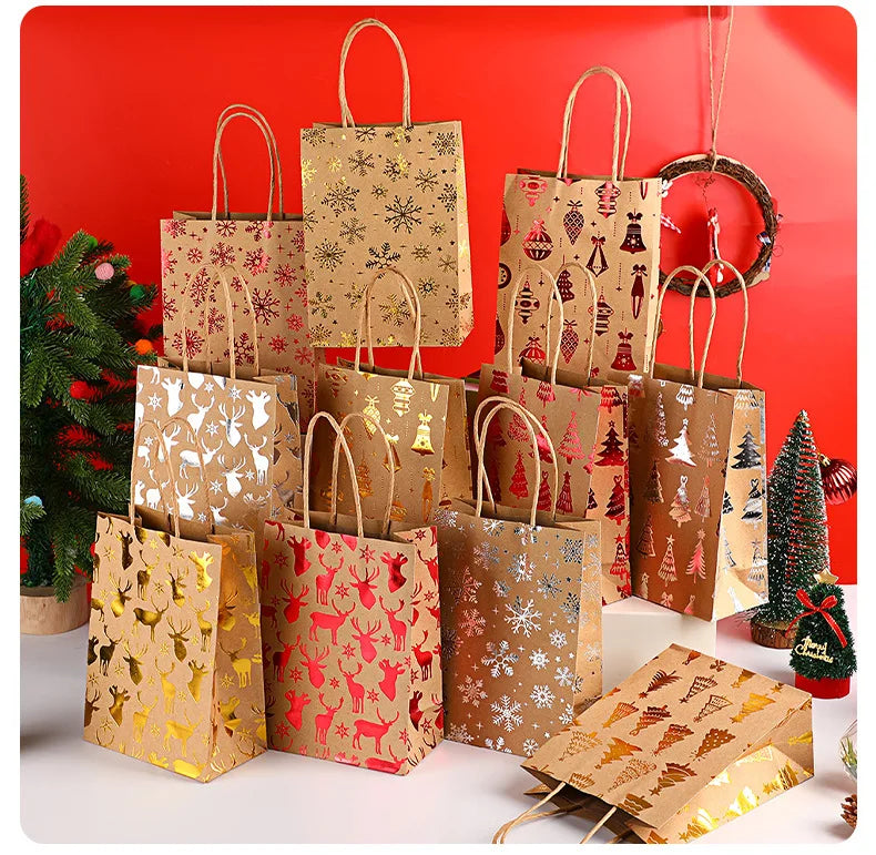 Gold Foil Christmas Gift Bags – 1/10pcs Cowhide Paper