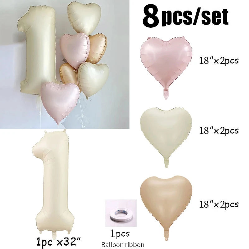 Cream color number with hearts foil Balloons 8pcs