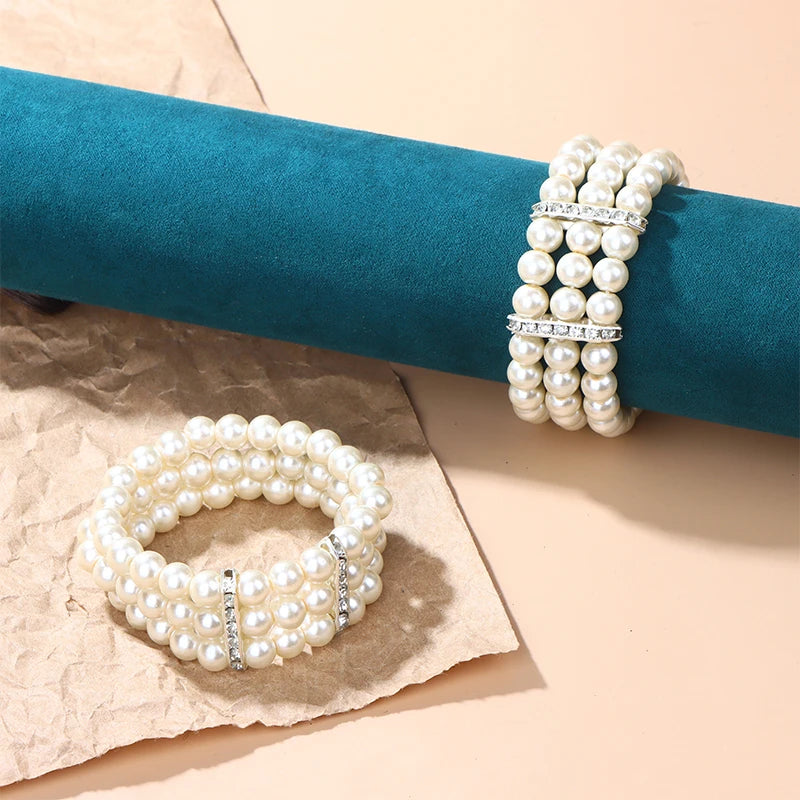 Bracelet simulated pearl multilayer beaded