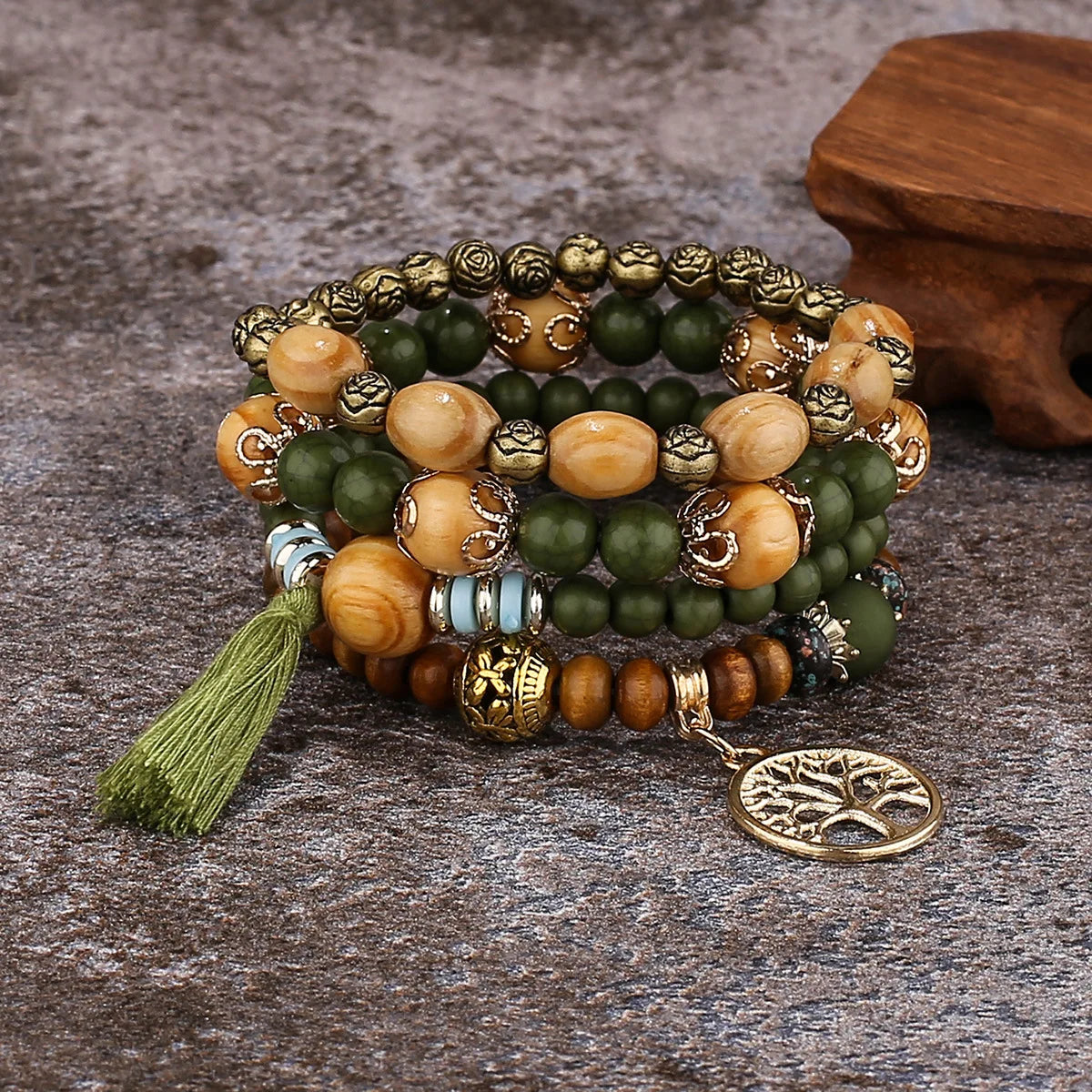 Cacildda Set Beaded & Wooden Bracelet 4pcs