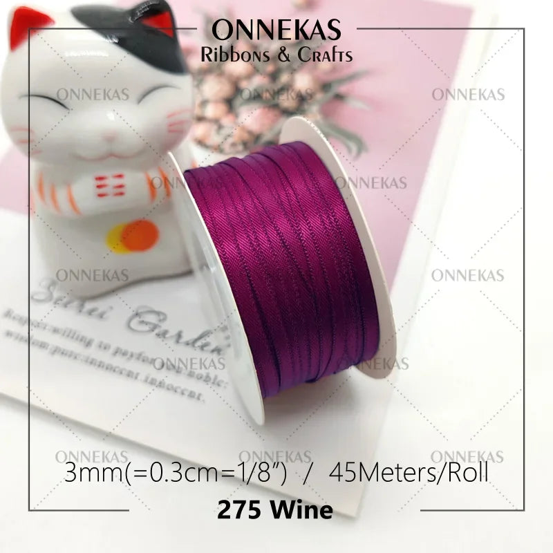 Satin ribbon 100% polyester (45M) 3mm