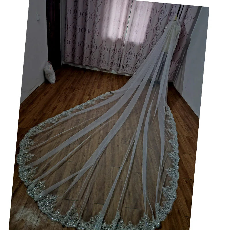 Full crystal pearl lace veil