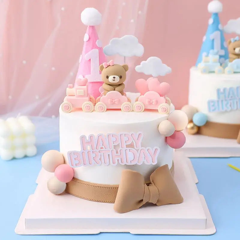 Pink Bbue Bear cake decorating