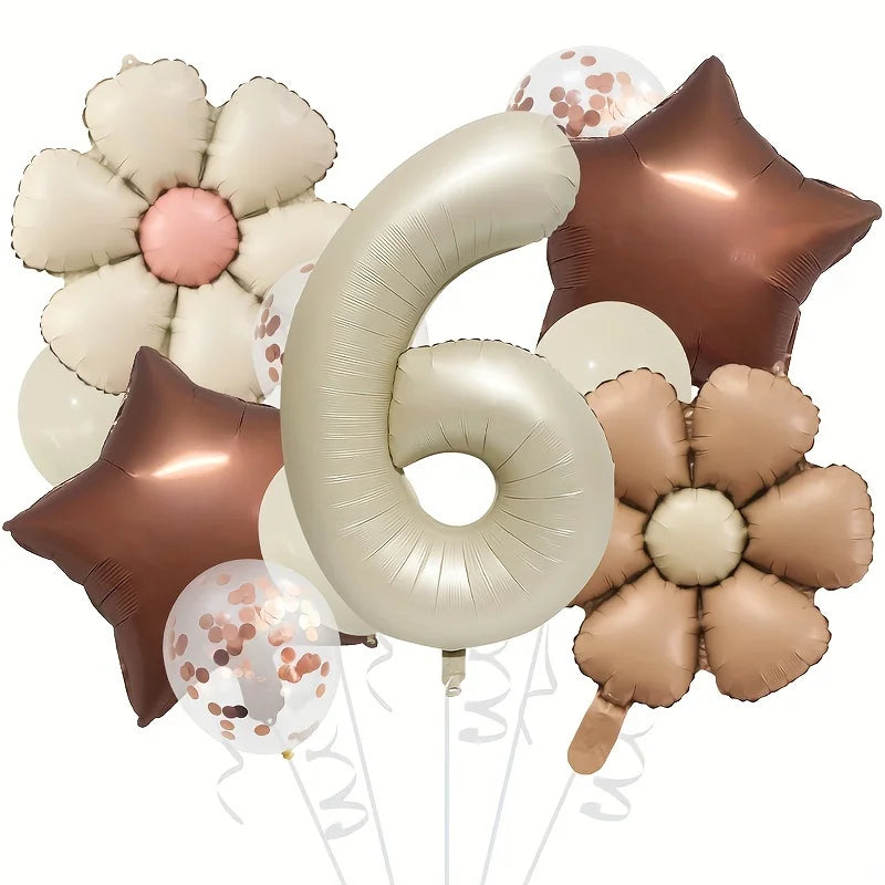 Cream & Brown stars balloons number 12pcs/set