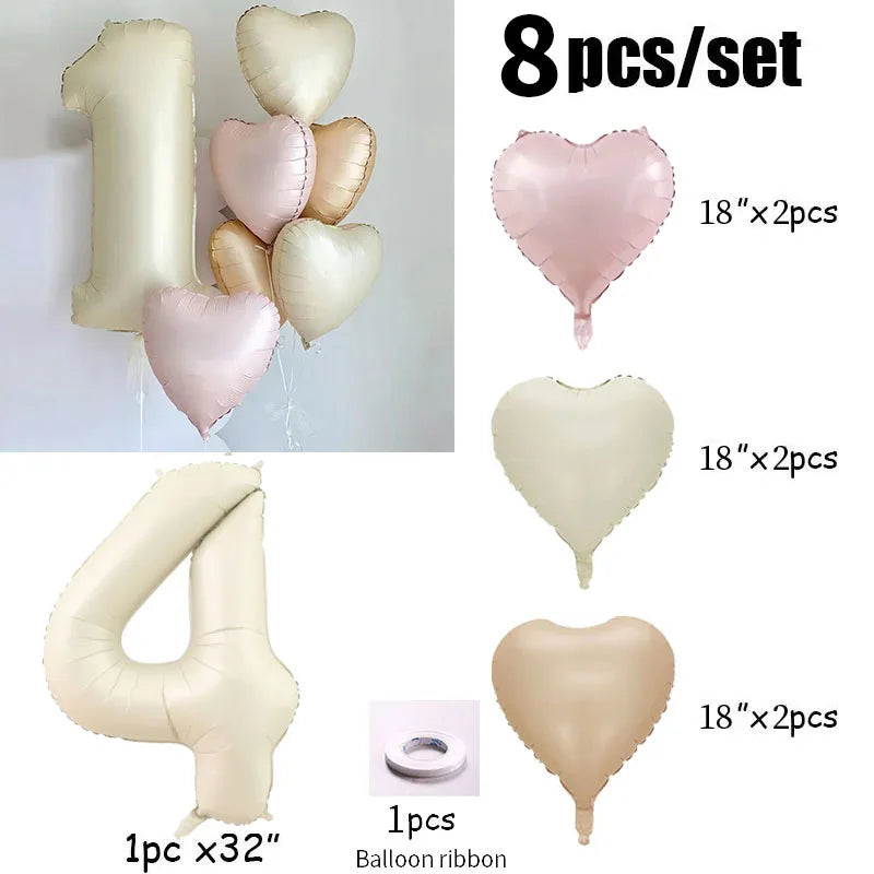 Cream color number with hearts foil Balloons 8pcs