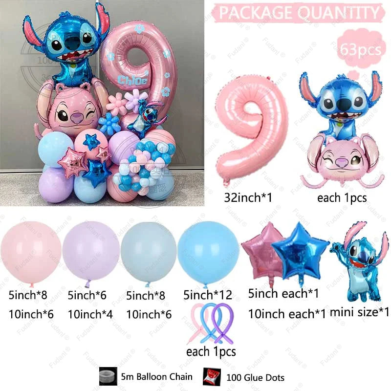 Cartoon Lilo&Stitch Balloon 63pcs