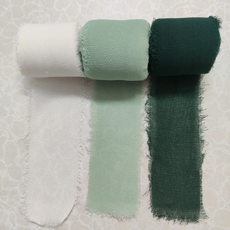 3 Rolls Handmade fringe chiffon silk ribbon