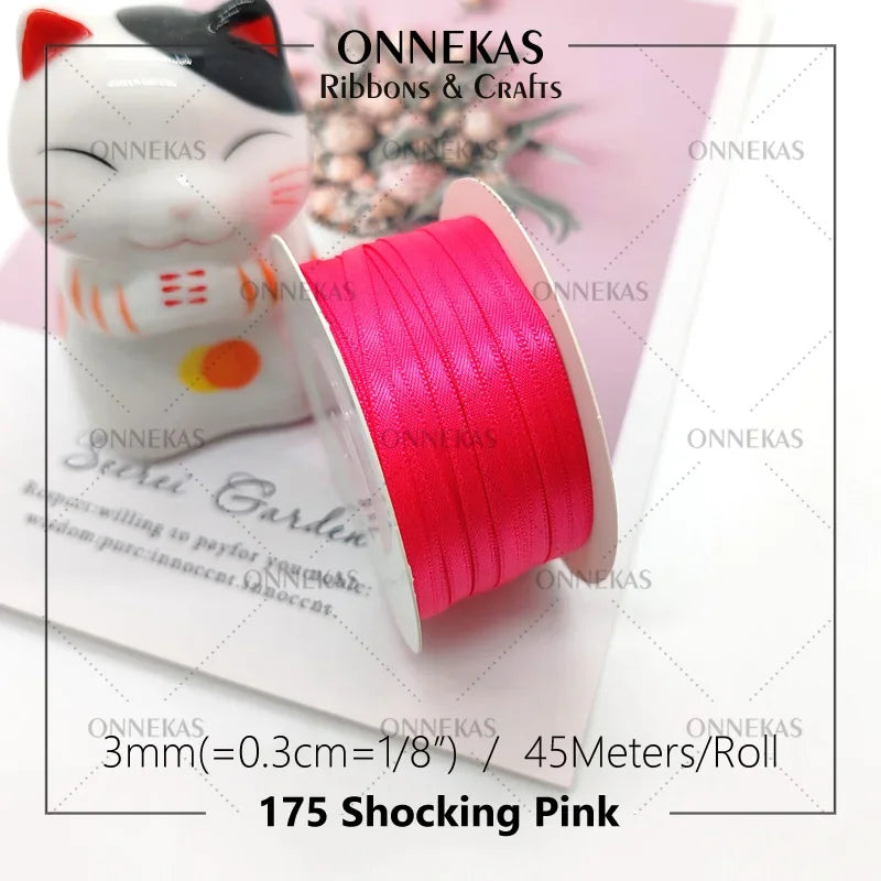 Satin ribbon 100% polyester (45M) 3mm